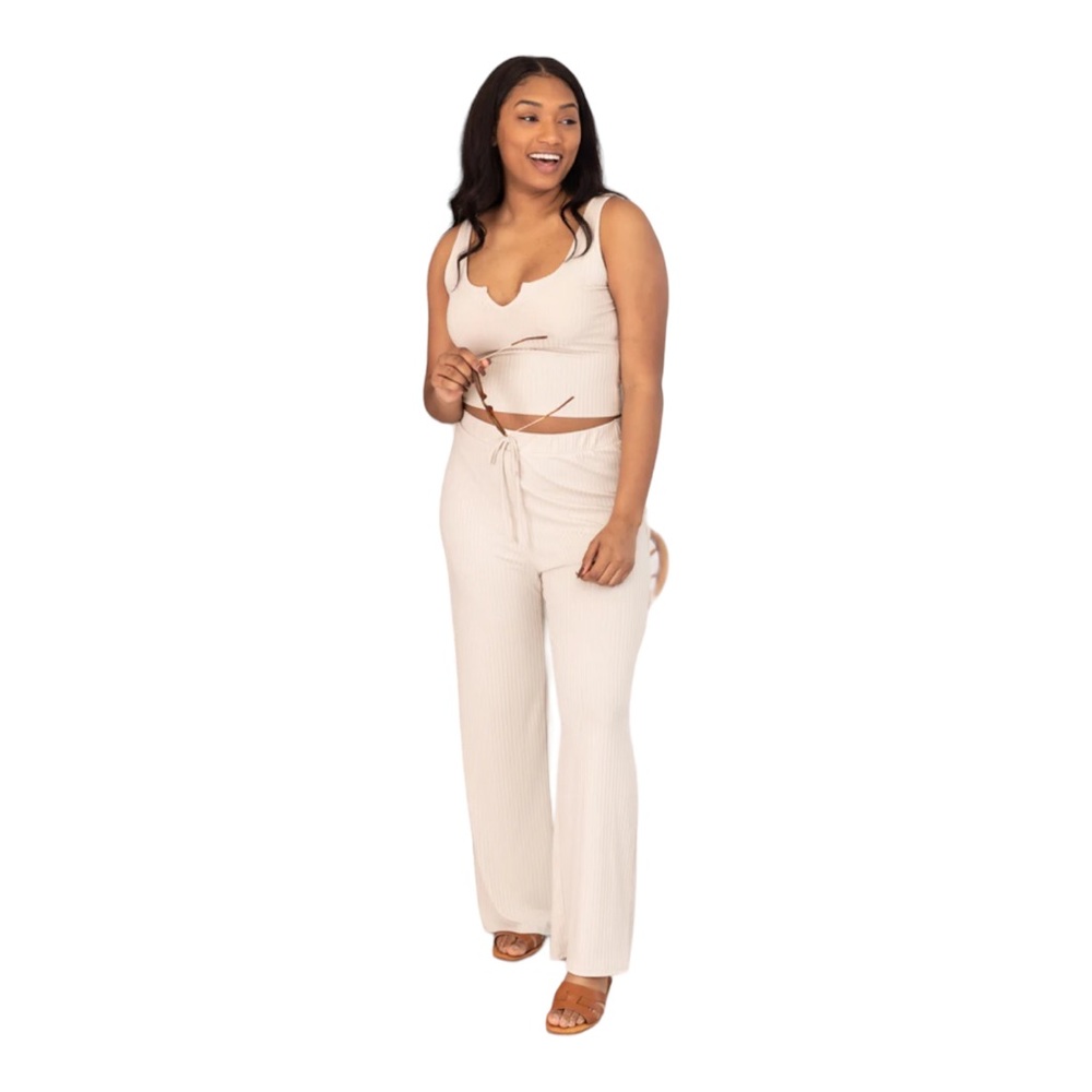 Pink Lily Pants Different Opinions Ribbed Lounge Pants in Taupe Size Large